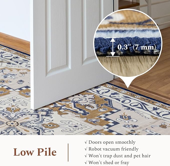 Rugflix 9x12 Area Rugs for Living Room, Washable Light Brown Large Rug | Machine Washable; Stain-Resistant; Low Pile; Non-Slip; Boho Vintage Printed; Carpet for Bedroom Dining Office Nursery Home