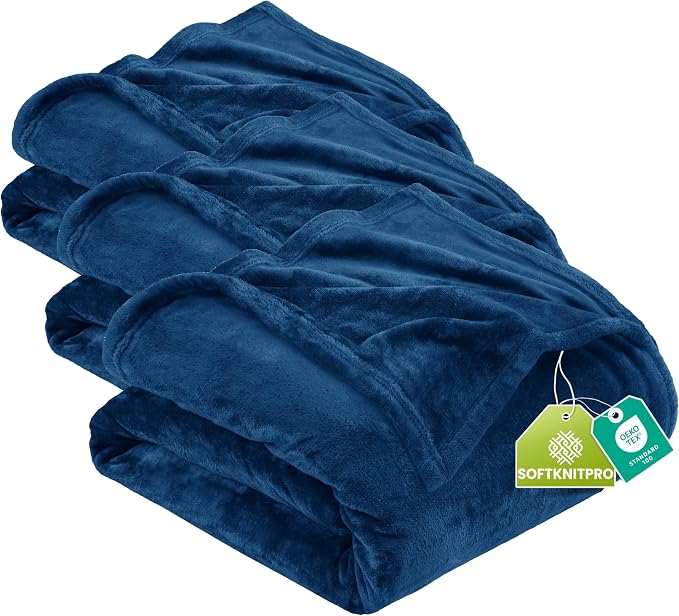 Utopia Bedding Fleece Blanket King Size Navy 300GSM Luxury Anti-Static Fuzzy Soft Microfiber Bed Blanket, All-Season Home Decor Gift for Women and Men (90x102 Inch) (Pack of 3)