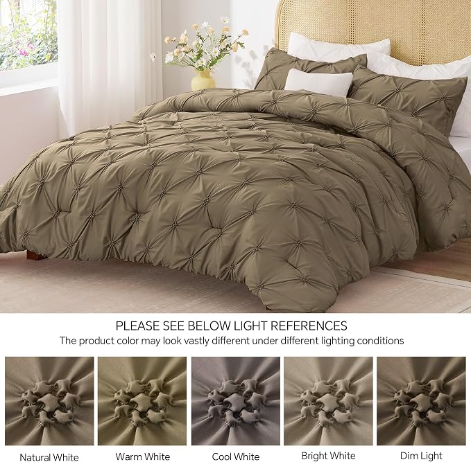BEDELITE King Comforter Set Light Brown,Lightweight & Soft Comforter | Pintuck Boho Bedding, Warm & Cute Bed Set for All Season,With 2 Pillowcases