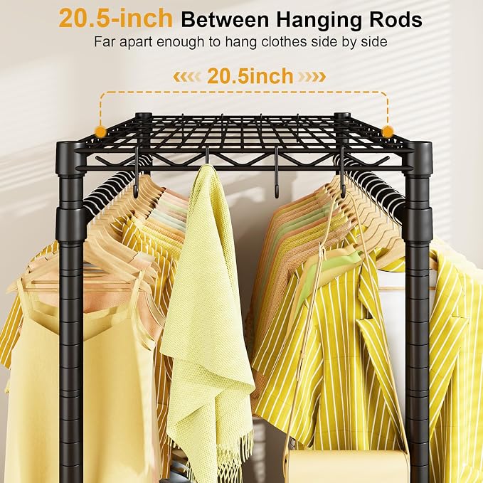 P4 Rolling Clothes Rack, Clothing Racks for Hanging Clothes, Black | Heavy Duty Garment Rack with Wheels, 2-Tier Free Standing Portable Closet Racks 35.5''W × 20.5''D × 80.5''H, Max Load 560Lbs