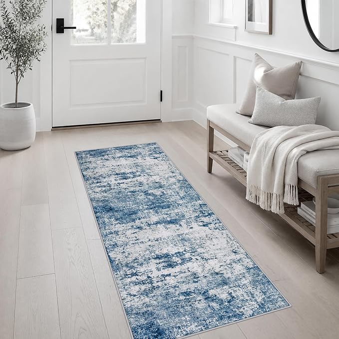 2x5 Washable Runner Rug：Modern Abstract Kitchen Soft Carpet Blue | For Hallway, Bedroom, Kitchen, Laundry, Bathroom,Door Mat,Modern Abstract,Machine washable,Non-Slip,Stain Resistant,Indoor