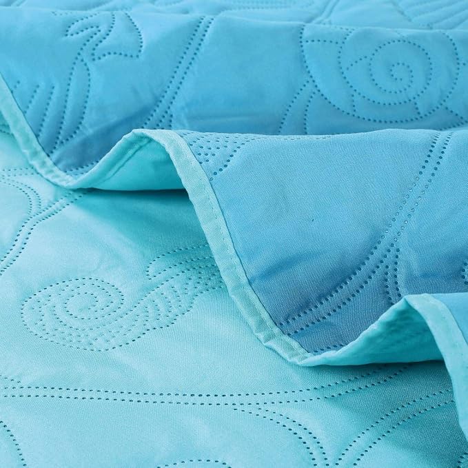 Legacy Decor 3 PCS Shell & Seahorse Reversible All Season Bedspread Quilt Coverlet Oversize, Turquoise Color, King Size
