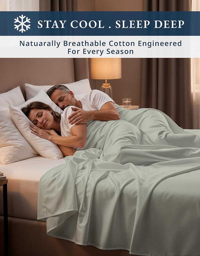 LANE LINEN King Sheets Deep Pocket 100% Egyptian Cotton Sateen - Mineral | King Size Bed Sheets - 4-Piece Set, Long-Staple Egyptian Cotton, For A Cool, Restful Sleep, Elevates A Master Suite