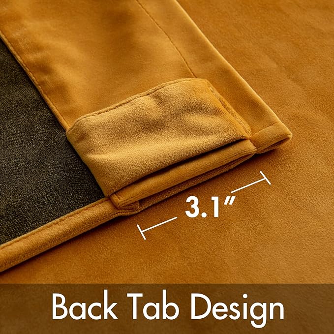 MIULEE Velvet Blackout Curtains 52x90 inches 2 Panels Mustard Yellow | Luxury, Bedroom Living Room, Thermal Insulated, Fall Decor, Super Soft Window Drapes Rod Pocket & Back Tab