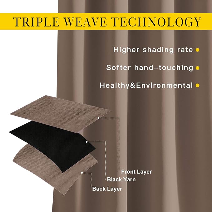 NICETOWN Bedroom Blackout Curtains and Drapes - Window Treatment Thermal Insulated Solid Grommet Blackout Draperies for Bedroom (Set of 2 Panels, 52 by 63 Inch, Cappuccino)