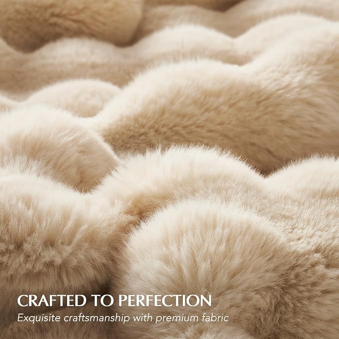 EverGrace Faux Rabbit Fur Bubble Throw Blanket, 50"x60", Cream | Ultra Soft, Luxury Faux Rabbit Fur Throw, Thick Warm Bubble Blanket, Cozy Fluffy Reversible, for Bed, Couch, Chair, Sofa