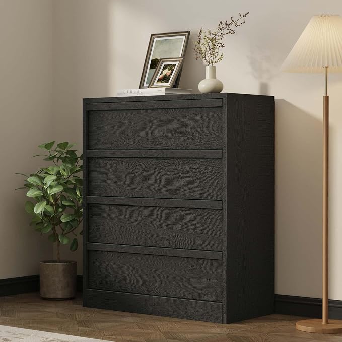Garvee 4 Dresser for Bedroom, 39.3" Tall Dresser, Freestanding Vertical Drawer with Storage, Wooden Closet Chest Storage for Living Room, Hallway, Entryway, Black