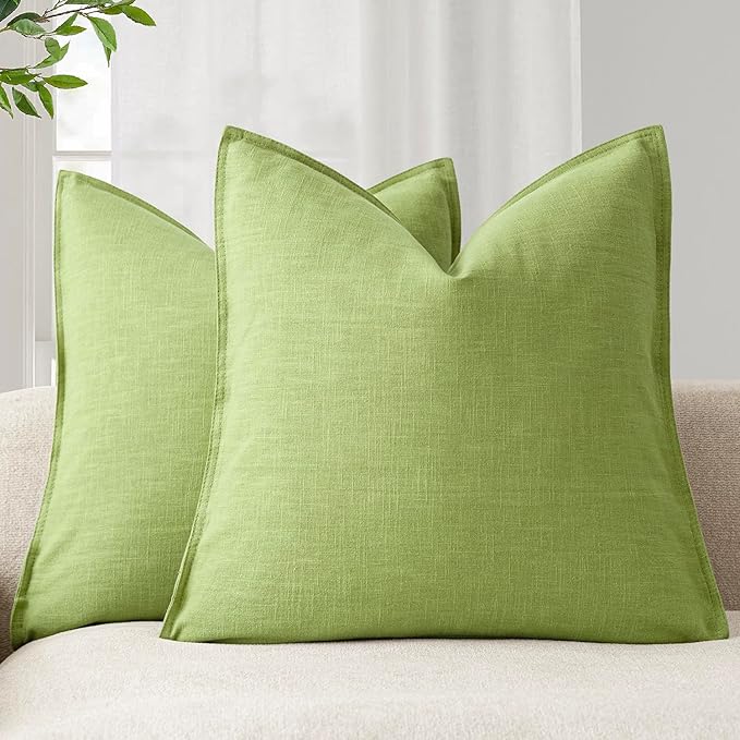 Foindtower Linen Solid Decorative Throw Pillow Covers 26x26 Inch Lush Green | Boho Farmhouse Morden Pillowcase,Pack of 2 Soft Accent Cushion Covers,Rustic Home Decor for Chair Couch Bedroom Living Room