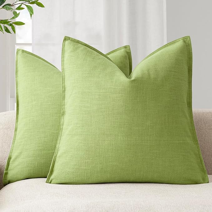 Foindtower Linen Solid Decorative Throw Pillow Covers 20x20 Inch Lush Green | Pack of 2 Boho Farmhouse Pillowcase,Accent Neutral Cushion Covers,Morden Home Decor for Chair Couch Sofa Bedroom Living Room