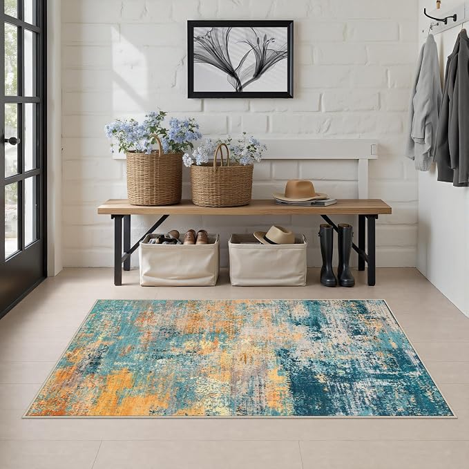 Area Rug Living Room: 3x5 Modern Washable Soft Carpet Rosy Haze | For Hallway, Bedroom, Kitchen, Laundry, Bathroom,Door Mat,Modern Abstract,Machine washable,Non-Slip,Stain Resistant,Indoor