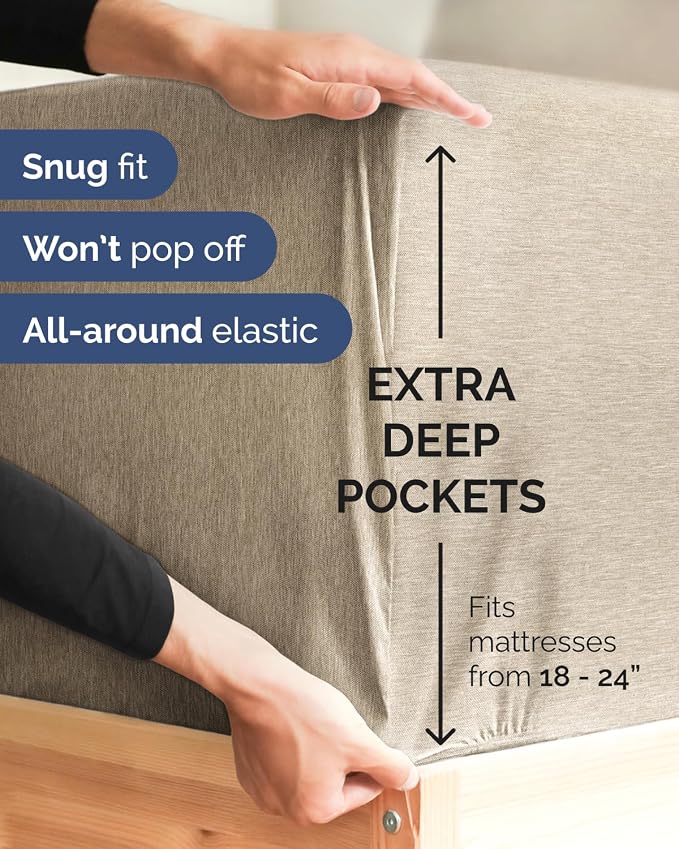 2 Pack Extra Deep Twin XL Fitted Sheets with Deep Pockets - Heathered Beige | Hotel Luxury Bottom Fitted Sheets Only, Soft, Fade & Wrinkle Free, Breathable & Comfy, All Around Elastic Fitted Sheets