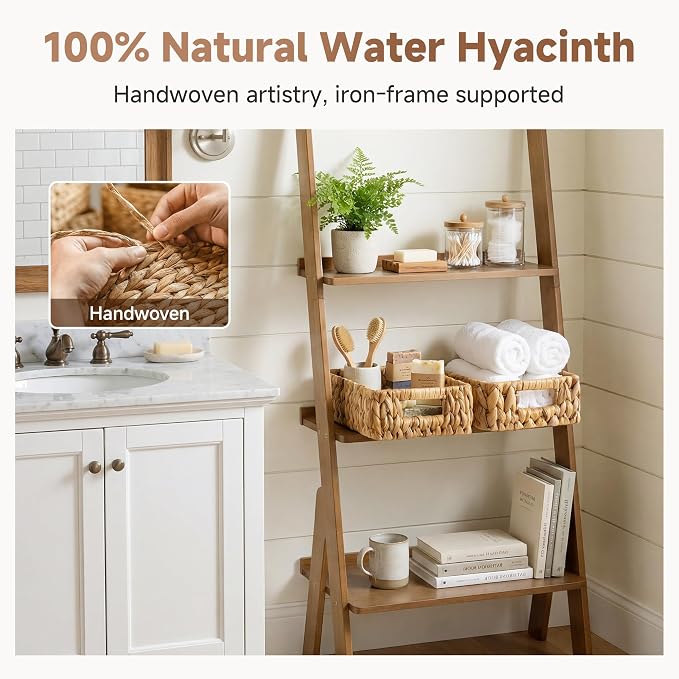 StorageWorks Small Wicker Baskets for Shelves, Shallow Baskets, 2-Pack | Water Hyacinth Storage Baskets for Organizing, Wicker Storage Baskets for Shelves,Pantry Organizers and Storage,Woven Baskets