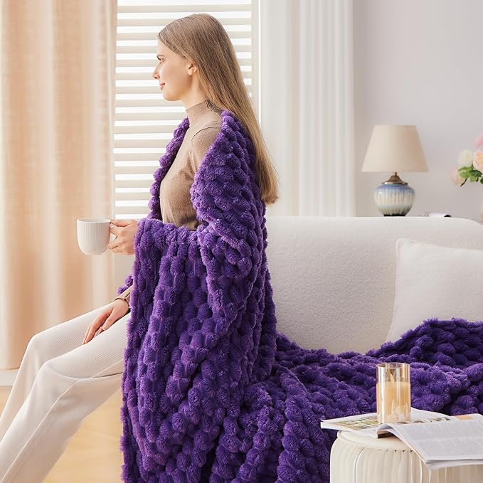 NEWCOSPLAY Fleece Clouds Cozy Twin Blanket for Couch, Purple, 60"x80" | Premium Silky Flannel Blanket, Soft Lightweight Fluffy Throw Blanket for Bed Sofa Decor, Gift for All Season Use