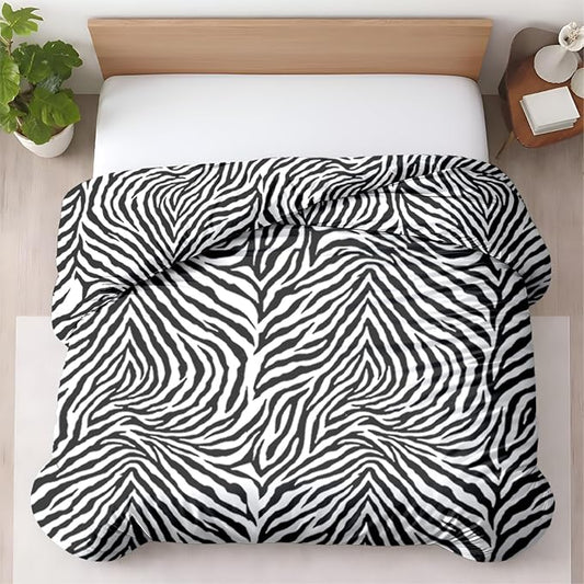 1 Pc 120" x 98" Duvet Cover Oversized King Cotton - Soft Primium Zebra Animal Print Comforter Cover, Zipper Closure & 7 Corner Ties - Fits Large King Inserts - Zebra