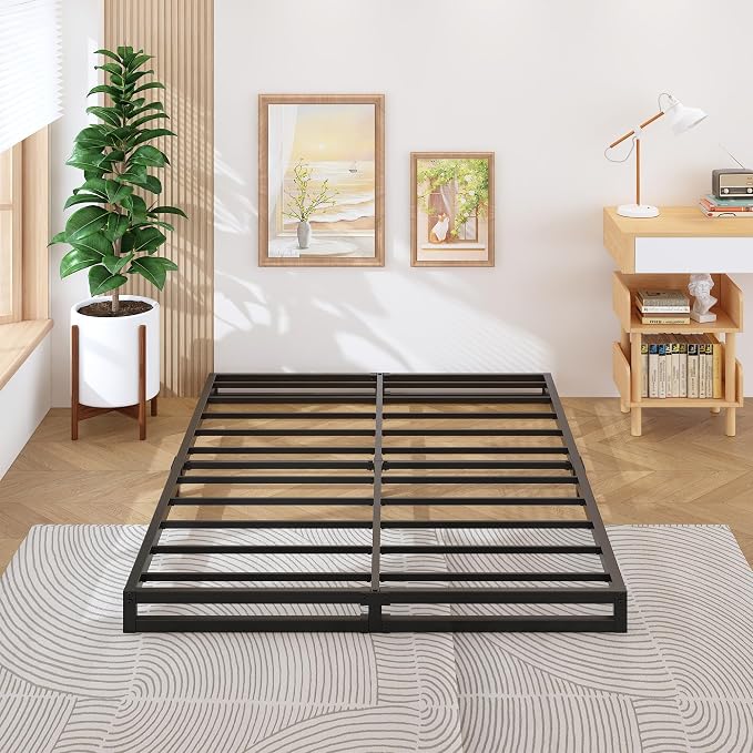 Lutown-Teen 4 Inch Bed Frame Queen Size with Heavy Duty Steel Slat Support | Metal Platform Queen Bed Frame No Box Spring Needed, Easy Assembly, Black