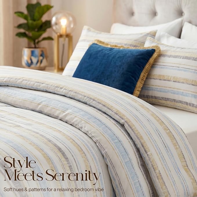 Utopia Bedding 3 Pc Queen Comforter Set, Printed Comforter, Cottage Stripe | Comforter Set Includes Comforter (88x88) Inches, 2 Shams (20x26) Inches. Soft Microfiber Down Alternative, Machine Washable.