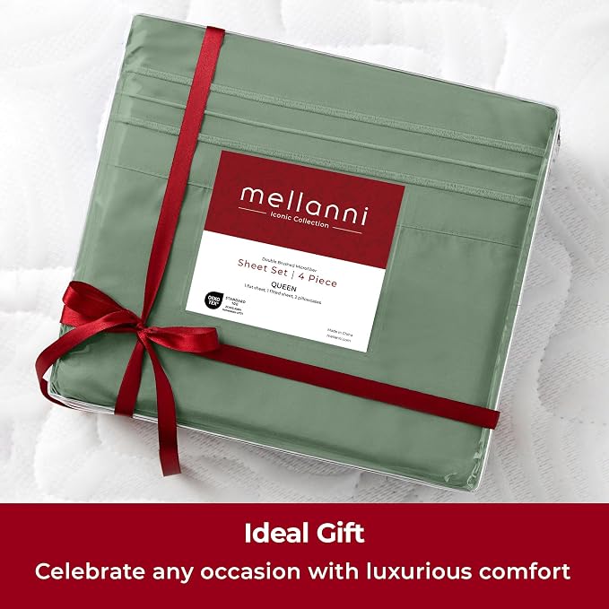 Mellanni Iconic 4-Piece, Ultra Soft Sheet Set (King, Sage) | 10M+ Sleepers. Lab-tested: Sleeps Cool, Stays Bright, Strong, Smooth. Good Housekeeping Best Bedding, 7 yrs running.