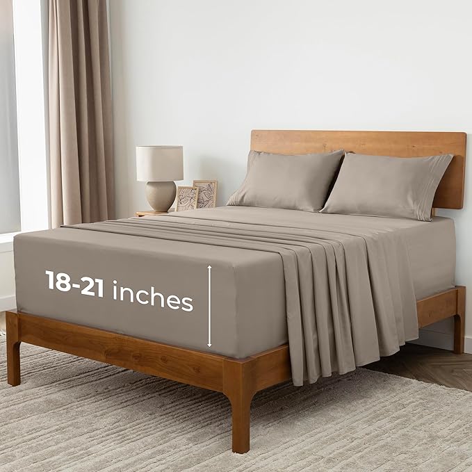 Mellanni Iconic 4-Piece, Ultra Soft Sheet Set (Queen, Tan) | 10M+ Sleepers. Lab-tested: Sleeps Cool, Stays Bright, Strong, Smooth. Good Housekeeping Best Bedding, 7 yrs running.