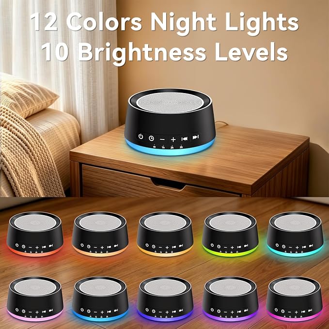 White Noise Machine Night Light Sound Machine with 30 Soothing Sounds 12 Colors Light Sleep Machine for Baby Kids Adults Brown Pink Nosie Machine with 32 Volume Levels for Office Home Travel
