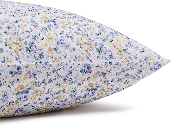 Amazon Basics Lightweight Super Soft, Breathable, Machine Washable, Wrinkle Resistant Microfiber 4 Piece Sheet Set with 14-Inch Deep Pockets - King, Blue Floral