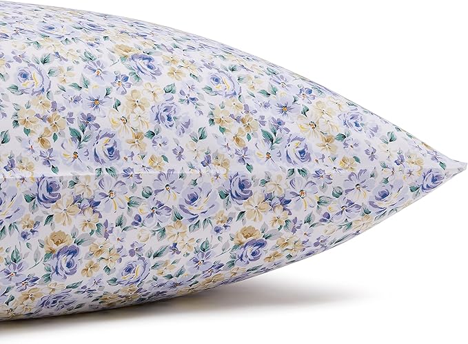 Amazon Basics Lightweight Super Soft Easy Care Wrinkle Free Breathable Brushed Microfiber 3 Piece Bed Sheet Set with 14-Inch Deep Pockets, Twin, Blue Floral, Kids, Men & Women Bedding