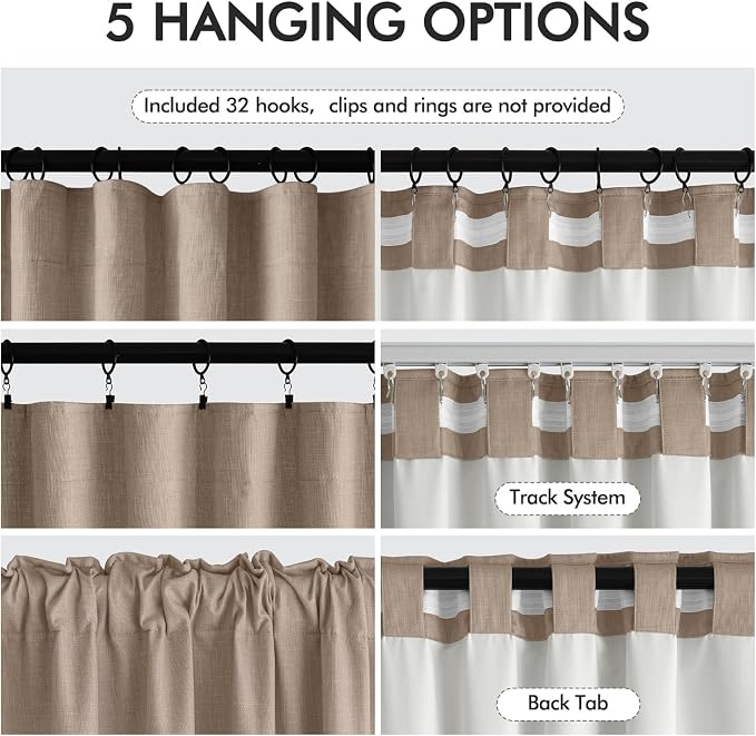 MIULEE 100% Blackout Back Tab Pleat Linen Curtains 50" Wx84 L,Copper Brown | 2 Panels,Thick Faux Linen,Floor to Ceiling,with Hooks,for Bedroom Living Room,Black Out,Room Darkening
