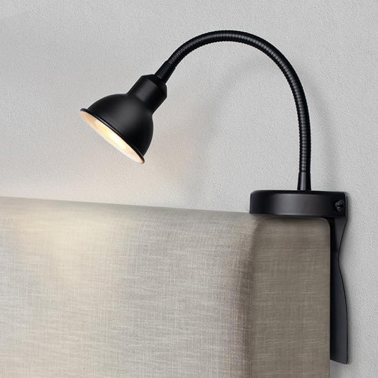 Innovative Design Rechargeable Headboard Reading Light. No Drilling Book Light for Bedtime Reading. Dimmable LED Lamp with Bulb. Movable & Flexible, Black