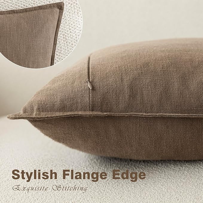 Foindtower Linen Solid Decorative Throw Pillow Covers 22x22 Cocoa Brown | Pack of 2 Boho Farmhouse Morden Pillowcase,Accent Rustic Cushion Covers,Home Decor for Chair Couch Sofa Bedroom Living Room
