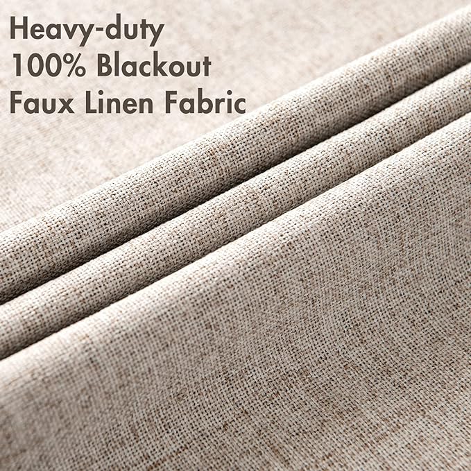 MIULEE 100% Blackout Linen Curtains for Bedroom 42x90 Inches Khaki | Room Darkening, Light Blocking, Thermal Insulated, Grommet Top, Linen Textured, Window Curtains for Living Room, 2 Panels