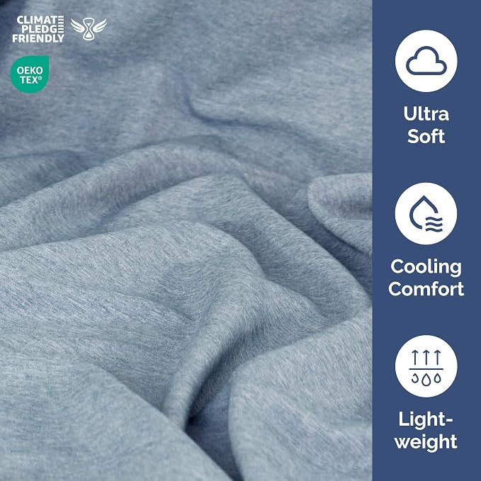Queen Flat Sheet - Single Top Flat Sheet Only - Cooling - Heathered Blue | Hotel Luxury Top Flat Sheet Only, Ultra-Soft, Breathable & Cooling, Fade & Wrinkle Free, Easy-Care, Stain & Shrink Resistant