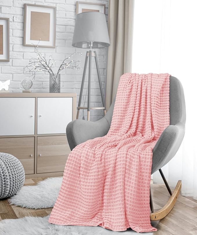 Utopia Bedding 100% Cotton Waffle Blanket Twin Size Pink, 90x72 Inch | Lightweight Breathable Cozy Summer Bed Blanket Home Decor Gift for Women and Men