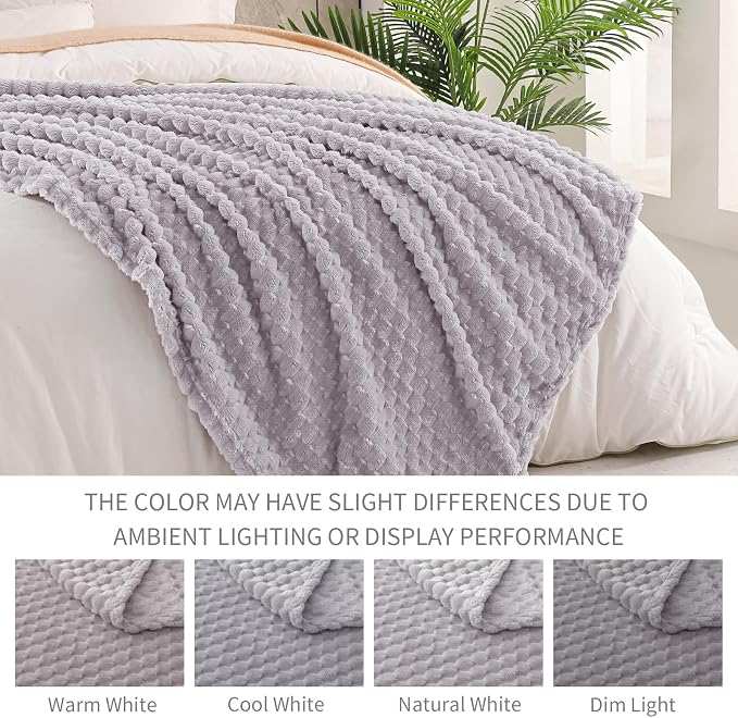 Exclusivo Mezcla 3D Fleece Twin Size Blanket for Bed, Light Grey | Extra Soft Fuzzy Plush Lightweight Bed Blankets, Cozy Fluffy Decorative Blankets for All Seasons, 60x80 Inches