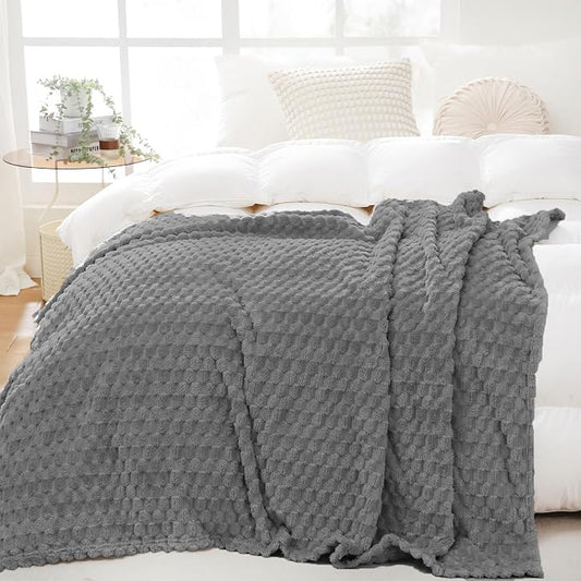 Puncuntex Grey Throw Blanket 108"×90" inches Fuzzy 3D Jacquard Decorative | Flannel Fleece Super Soft Plush Cozy Blanket for Couch Sofa Chair Lightweight