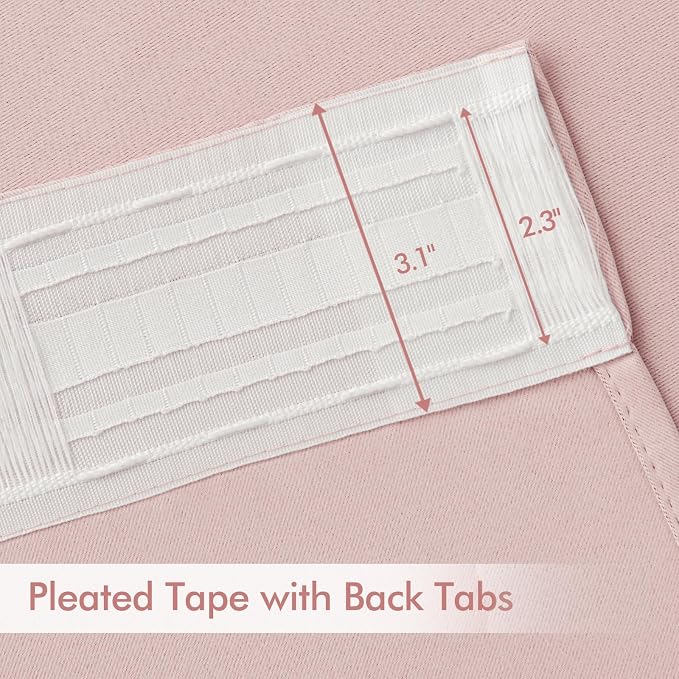MIULEE Light Pink Back Tab Blackout Curtains 52x72 Inches Long 2 Panels Set | Rod Pocket Pinch Pleated, Thermal Insulated, Room Darkening, Light Blocking, Privacy Curtains for Living Room Bedroom
