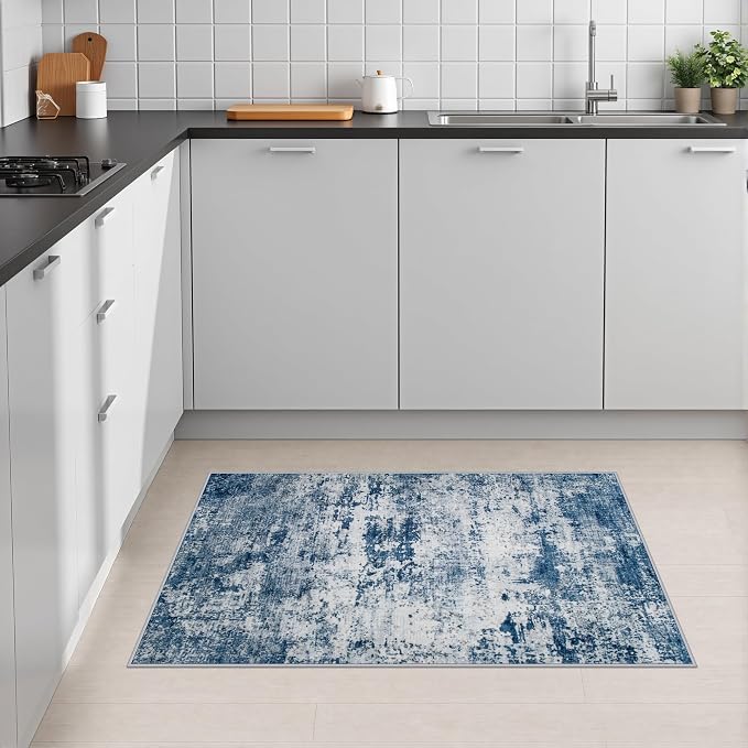 2x3 Washable Entryway Rug: Modern Abstract Indoor Soft Carpet Blue | For Entrance, Bedroom, Kitchen, Laundry, Bathroom,Door Mat,Modern Abstract,Machine washable,Non-Slip,Stain Resistant,Indoor