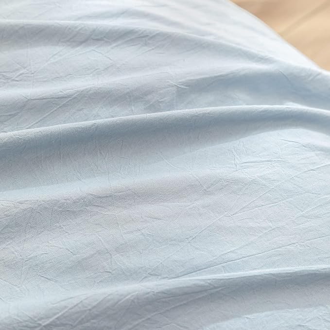 BESTOUCH Cotton Solid Duvet Cover Set Cornflower Blue Alaska King | 100% Washed Cotton, Soft Wrinkle Texture, Hidden Zipper, 8 Ties, Breathable Lightweight Durable Comfy, 3 Pcs No Insert