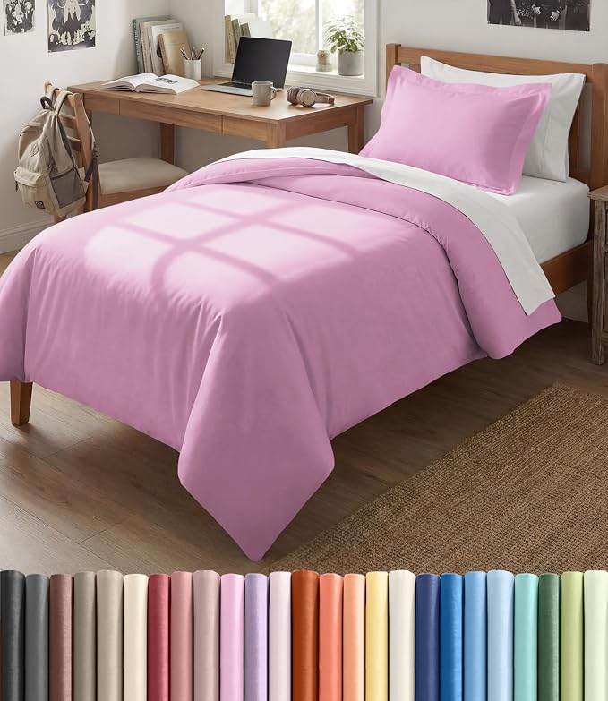 Duvet Cover Twin/Twin XL - 2 Piece with Zipper Closure - Light Pink | Extra Soft, Breathable, Twin/Twin XL Duvet Cover 68" x 90" w/ 1 Pillow Sham, Zipper Closures & Ties, Women, Men, Kids & Teens