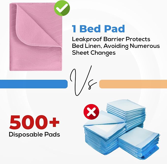 4 Pack Waterproof Reusable Heavy Absorbency Incontinence Bed Pads 34"x36" | Utopia Bedding Washable Underpads, Chuck Pads for Adults, Kids, Elderly and Pets, Bedwetting Pads for Sofa and Couch, Pink