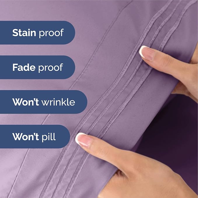 King Size 4 Piece Sheet Set - Ultra Soft & Cooling Sheets - Lilac | Fits 8 Inch to 16 inch Mattress, Wrinkle Free & Fade Resistant with Deep Pockets, Breathable, Comfy Hotel Luxury Bedding