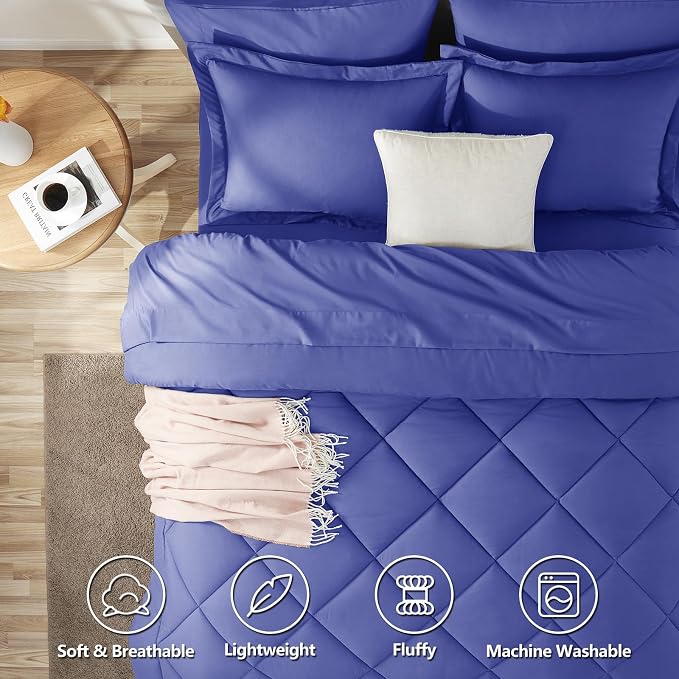 Queen Comforter Set with Sheets Very Peri - 7 Pieces Bed in a Bag | OEKO-TEX Certified, All Season, 240GSM Down-Alternative Comforter, Sheets, Pillowcases & Shams, 14" Deep Pocket, Easy Care