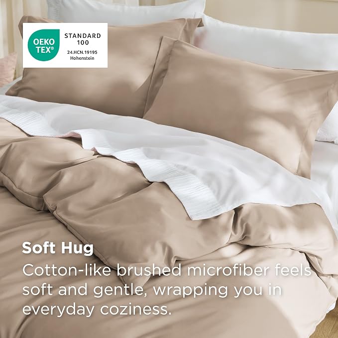 Bedsure Cal King Duvet Cover, Double Brushed Bedding, Light Brown, 3Pcs | For Kids & Adults, 104"x98" Comforter Cover, Hotel Luxury, All Season, Breathable, Easy Care, Lightweight, California King