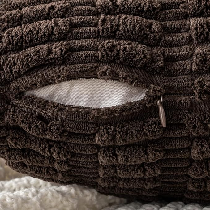 MIULEE Lumbar Corduroy Decorative Throw Pillow Covers 12x20 Dark Brown | Pack of 2 Soft Boho Striped Pillow Covers Modern Farmhouse Fall Home Decor For Sofa Living Room Couch Bed