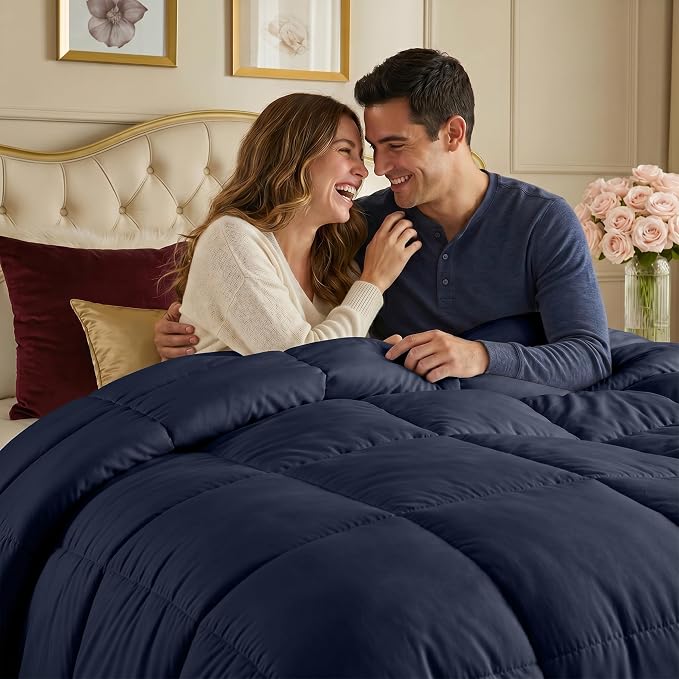 Utopia Bedding Comforters Twin Size, All Season Duvet Insert, Down Alternative Box Stitched Bed Comforter with Corner Tabs, Machine Washable (Navy) | Cozy All Season Comforter for Kids and Teens, Unisex, Down Alternative Fill, Soft Microfiber Shell, Ma...