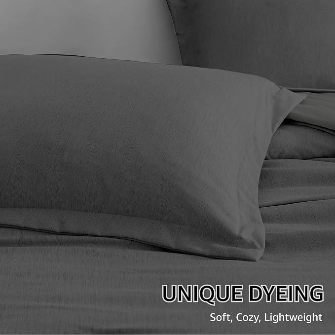 Monbix Oversized King Comforter Set 7 Pieces Dark Grey Bed in a Bag | Cationic Dyeing Reversible All Season Bedding Sets with Comforter, Sheets, Pillowcases & Shams