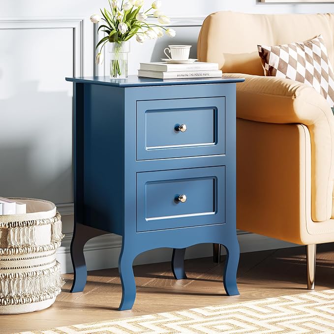 Bonnlo Blue Nightstand with 2 Drawers, Blue Night Stand Bedside Table for Bedroom, Kids Room, Living Room, Small Spaces, Dorm, 15.75" W x 11.8" D x 23.6" H