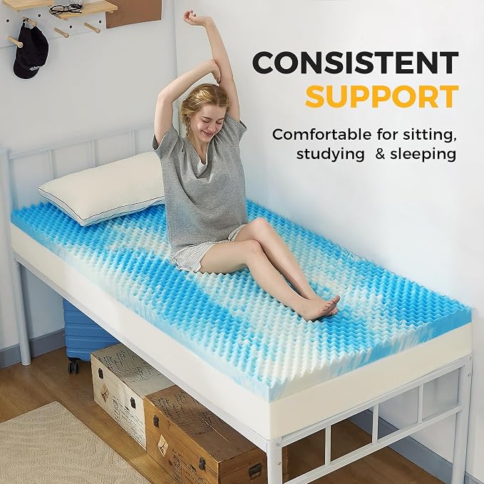 SINWEEK 2 Inch Egg Crate Memory Foam Mattress Topper Twin XL, Twin Extra Long Mattress Pads for College Dorm Room, Pressure Relieve CertiPUR-US Certified, 39x80 Inches, Blue