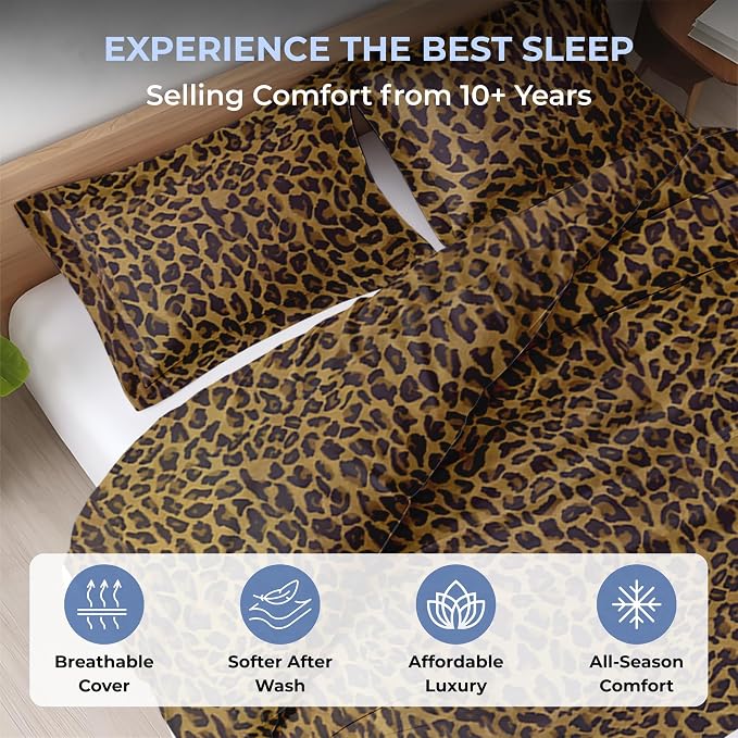 Kotton Culture 3 Pc 120" x 98" Duvet Cover Set Oversized King - Cotton - Soft Primium Cheetah Animal Print Comforter Cover, Zipper Closure & 7 Corner Ties -Fits Large King Inserts -Leopard