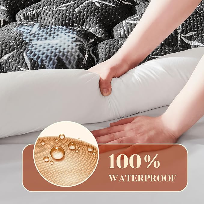 PRIMESOFT Twin Size Mattress Topper, Thick Pillow Top Mattress Pad，Up to 21 Inch Deep Pocket, Soft Breathable Mattress Pad for Back Pain, Waterproof Protector Cover(Black)