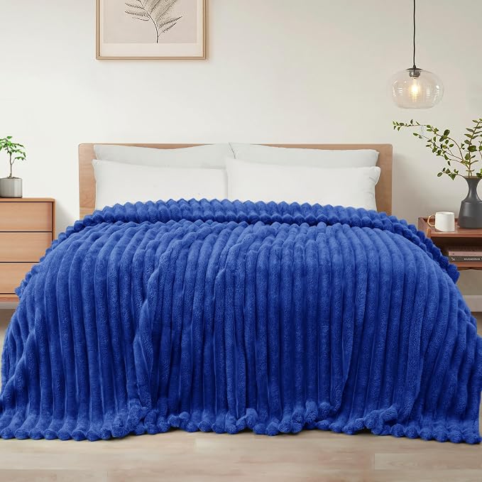 Exclusivo Mezcla Striped King Size Fleece Blanket for Bed, Couch, 90"x104" | Soft Breathable Cozy Bed Blankets, Lightweight Plush Fluffy Fuzzy Jacquard Decorative Blankets