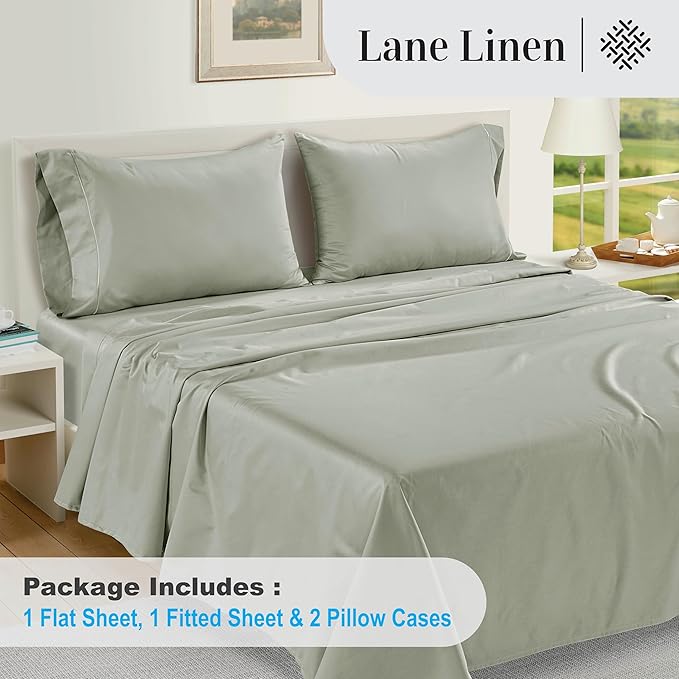 LANE LINEN 100% Egyptian Cotton Bed Sheets sábanas Queen, Soft & Comfy Luxury Hotel Like Thick Bedding Sheets & Pillowcase Set, Machine Wash Cooling 16'' Queen Deep Pocket Sheet Set Driftwood Grey